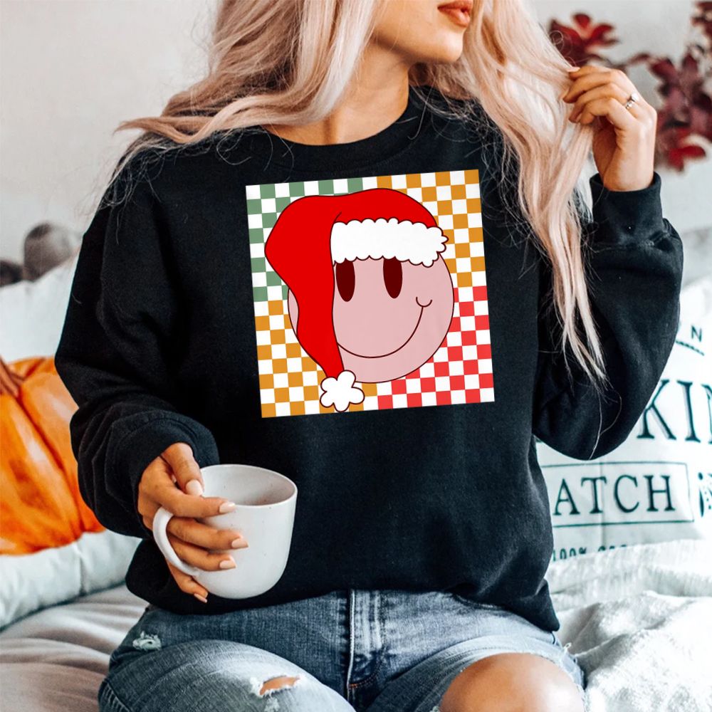 Smiling Hat Santa Christmas Hippie Groovy Vibes Xmas Pajama Shirt Smiling Hat Santa Christmas Hippie Groovy Vibes Xmas Pajama Shirt