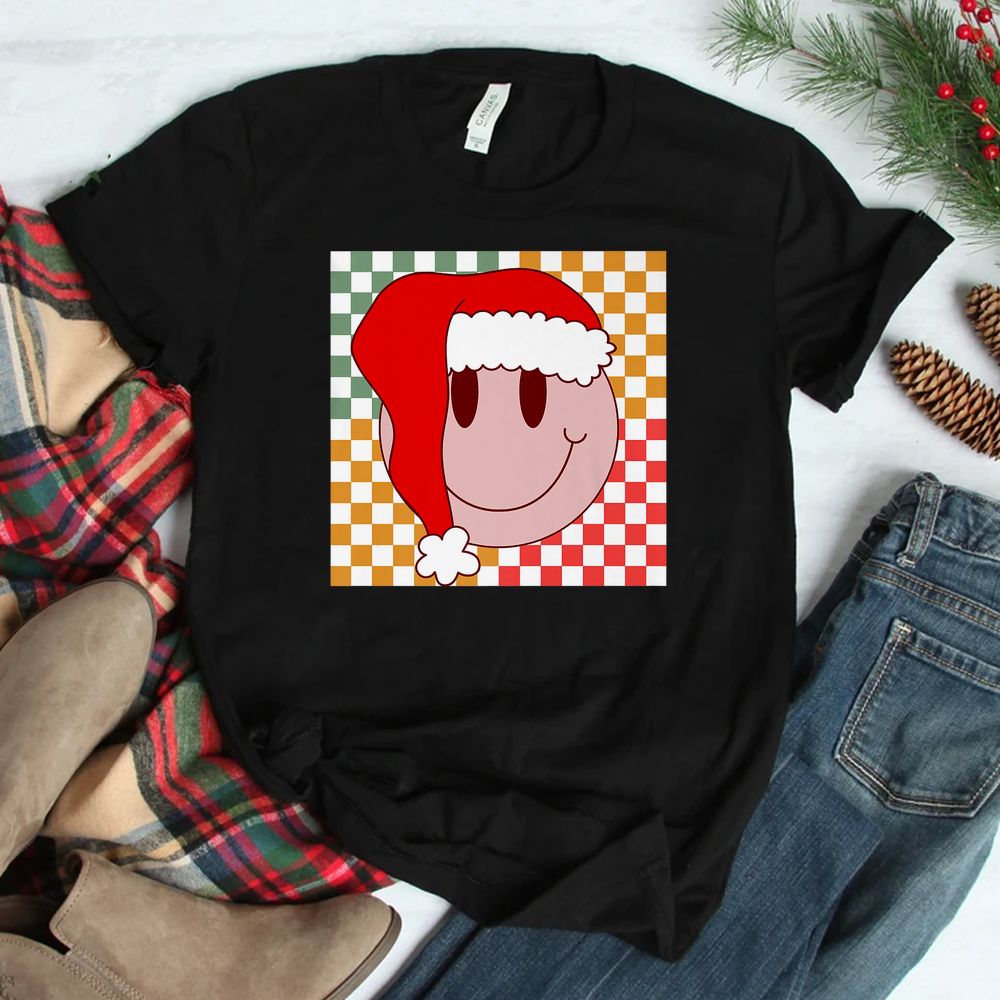 Smiling Hat Santa Christmas Hippie Groovy Vibes Xmas Pajama Shirt Smiling Hat Santa Christmas Hippie Groovy Vibes Xmas Pajama Shirt