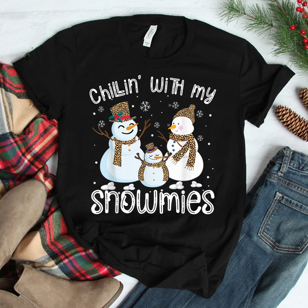 Snowman Christmas Chillin With My Snowmies Leopard Ugly Xmas Shirt Snowman Christmas Chillin With My Snowmies Leopard Ugly Xmas Shirt