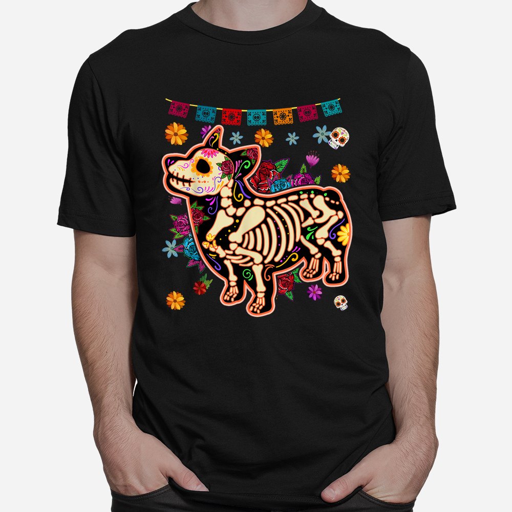 Sugar Skull Mexican Corgi Bone Halloween Day Of Dead Shirt 10 sugar skull mexican corgi bone halloween day of dead shirt 1 1