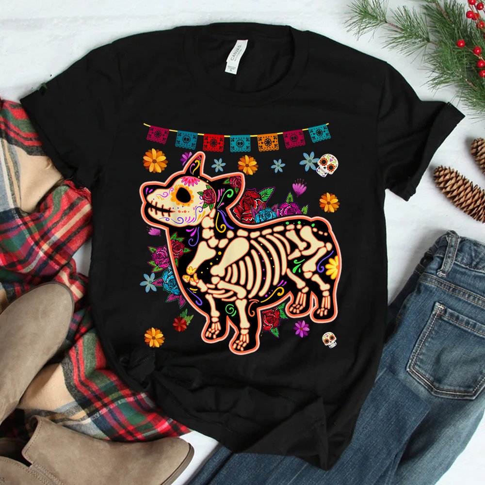 Sugar Skull Mexican Corgi Bone Halloween Day Of Dead Shirt Sugar Skull Mexican Corgi Bone Halloween Day Of Dead Shirt
