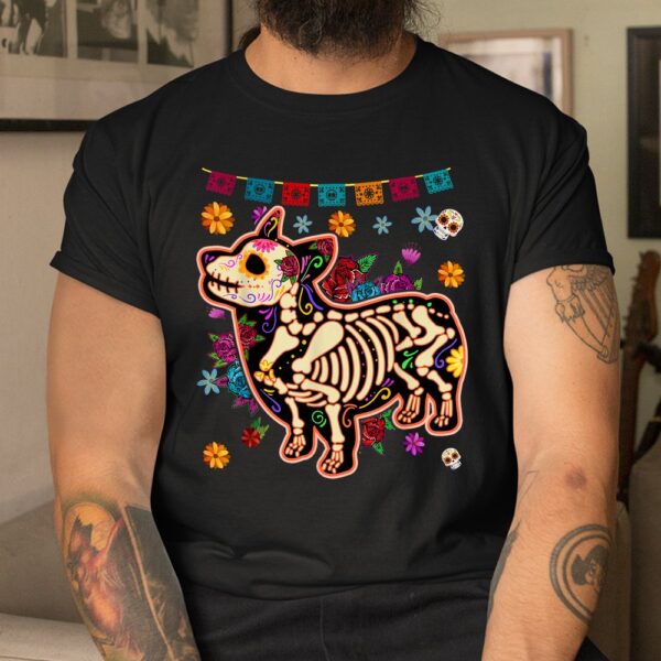 Sugar Skull Mexican Corgi Bone Halloween Day Of Dead Shirt 8 sugar skull mexican corgi bone halloween day of dead shirt 3