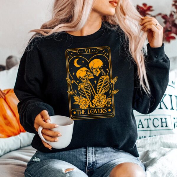 Tarot Card The Lovers Skeleton Goth Halloween Witch Shirt