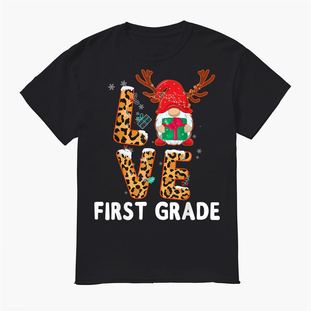 Th Love First Grade Leopard Reindeer Santa Christmas Shirt Th Love First Grade Leopard Reindeer Santa Christmas Shirt