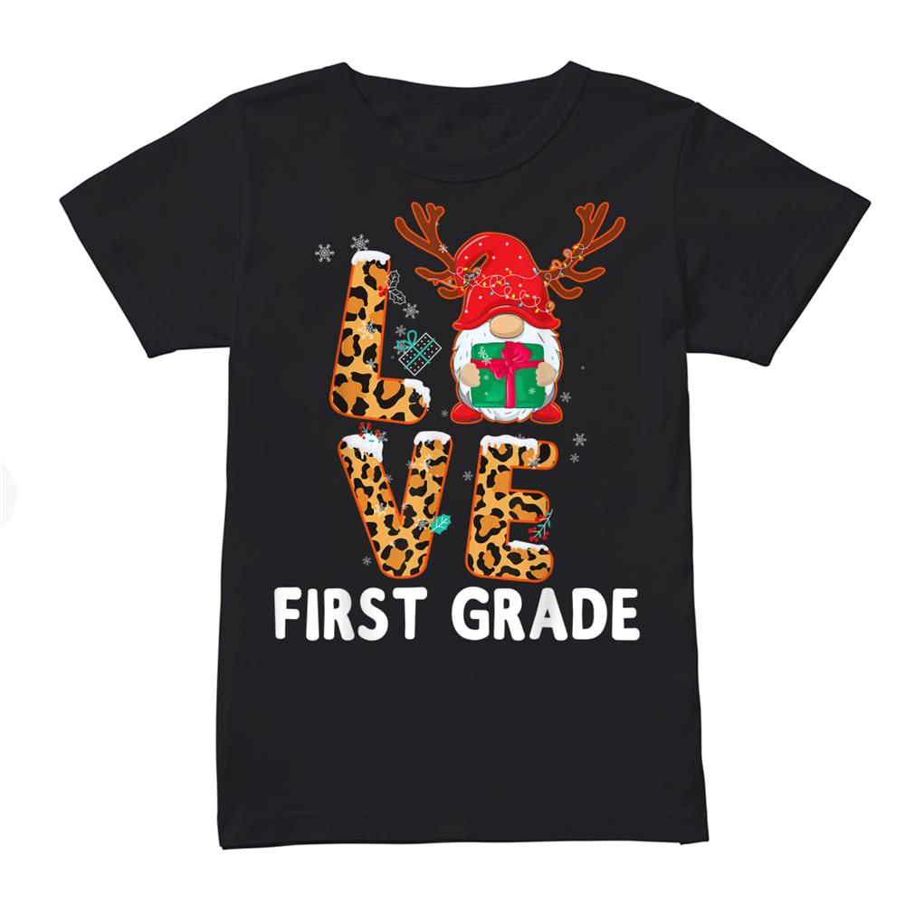 Th Love First Grade Leopard Reindeer Santa Christmas Shirt Th Love First Grade Leopard Reindeer Santa Christmas Shirt