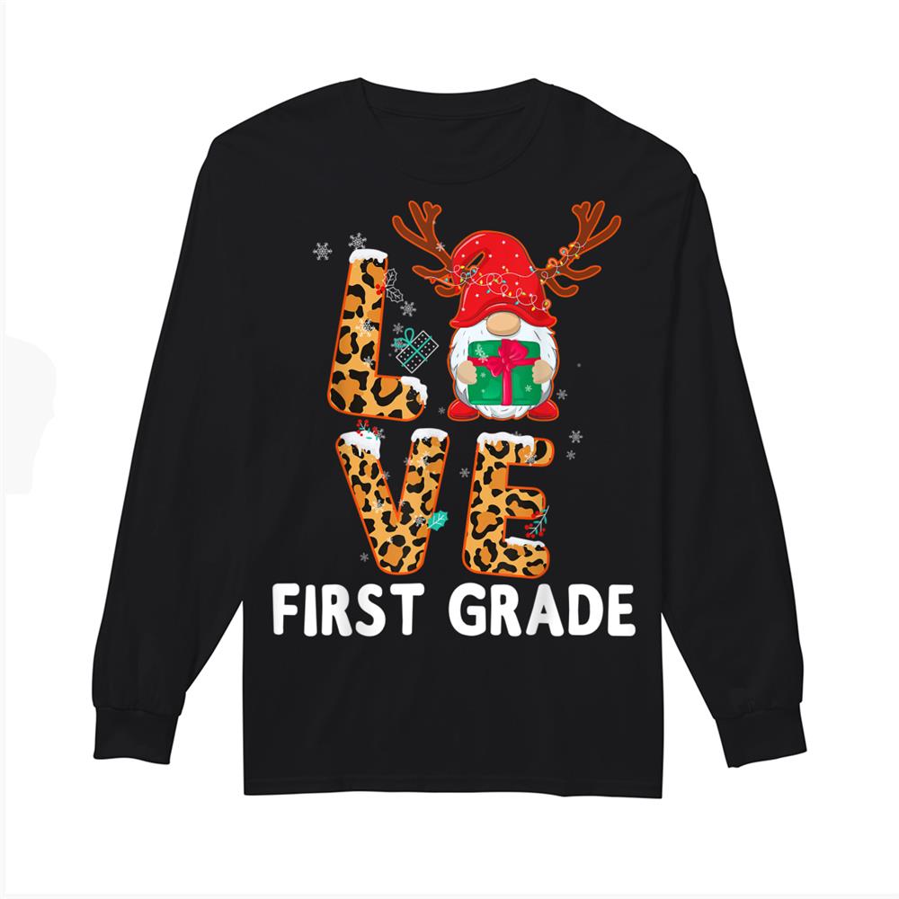 Th Love First Grade Leopard Reindeer Santa Christmas Shirt Th Love First Grade Leopard Reindeer Santa Christmas Shirt