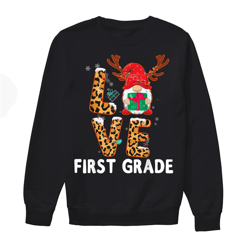 Th Love First Grade Leopard Reindeer Santa Christmas Shirt Th Love First Grade Leopard Reindeer Santa Christmas Shirt