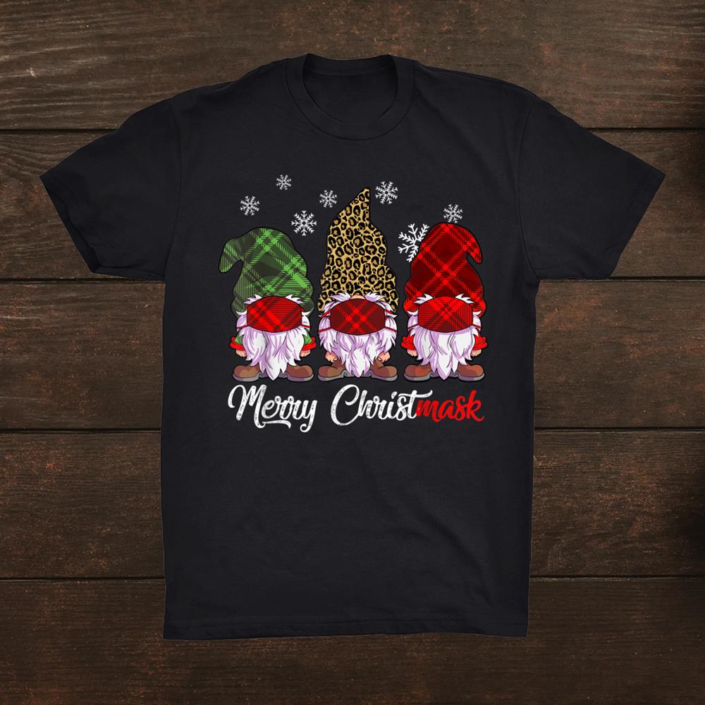 Three Gnomes Wearing Christmas Mask Buffalo Plaid Leopard Shirt Three Gnomes Wearing Christmas Mask Buffalo Plaid Leopard Shirt