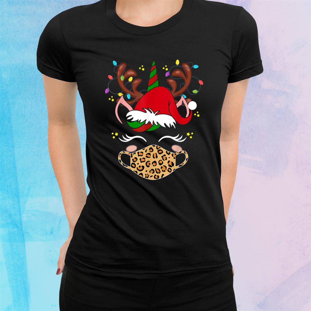 Tu Reindeer Unicorn Face Santa Christmas Leopard Shirt Tu Reindeer Unicorn Face Santa Christmas Leopard Shirt