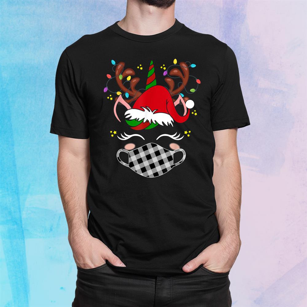 Tu Reindeer Unicorn Face Santa Christmas Plaid Costume Shirt Tu Reindeer Unicorn Face Santa Christmas Plaid Costume Shirt