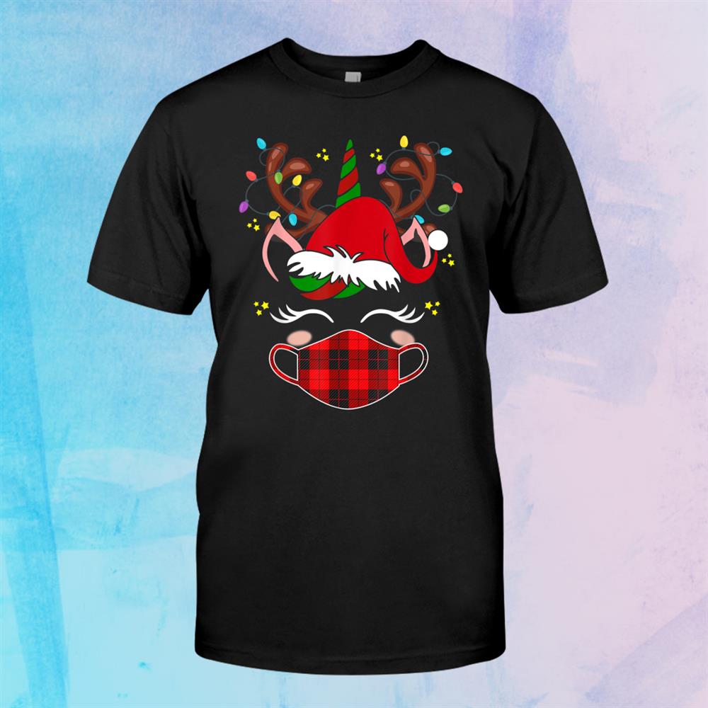 Tu Reindeer Unicorn Face Santa Christmas Red Plaid Shirt Tu Reindeer Unicorn Face Santa Christmas Red Plaid Shirt