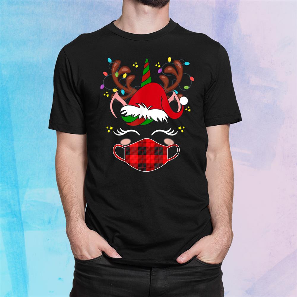 Tu Reindeer Unicorn Face Santa Christmas Red Plaid Shirt Tu Reindeer Unicorn Face Santa Christmas Red Plaid Shirt