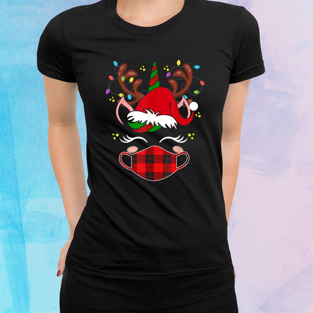 Tu Reindeer Unicorn Face Santa Christmas Red Plaid Shirt Tu Reindeer Unicorn Face Santa Christmas Red Plaid Shirt