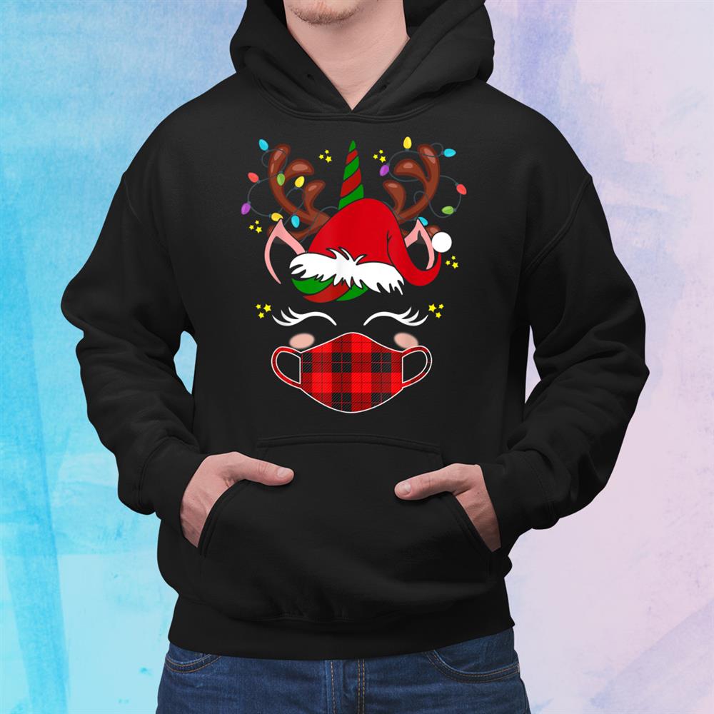 Tu Reindeer Unicorn Face Santa Christmas Red Plaid Shirt Tu Reindeer Unicorn Face Santa Christmas Red Plaid Shirt