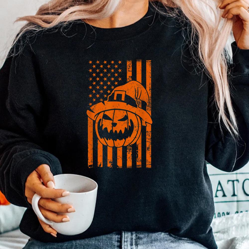 Usa Flag Pumpkin Halloween Witch Hat Shirt Usa Flag Pumpkin Halloween Witch Hat Shirt