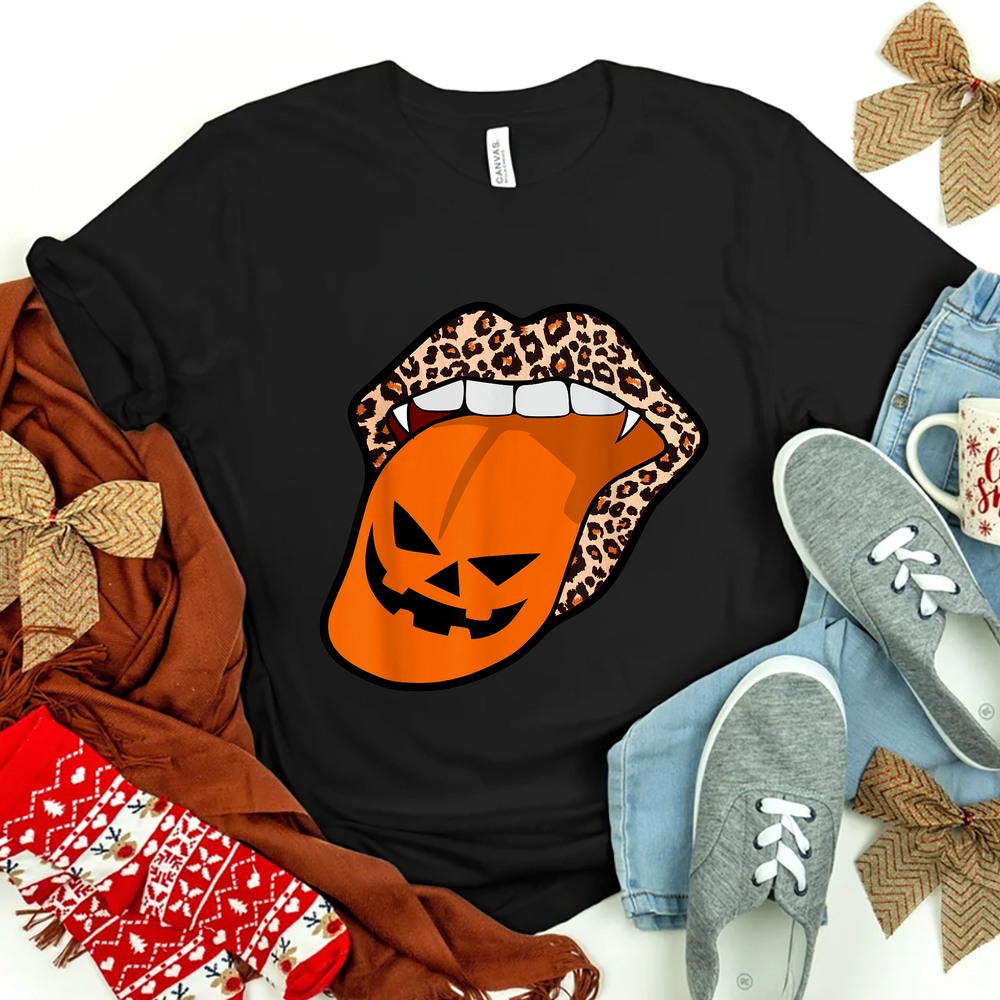 Vampire Leopard Lips Pumpkin Tongue Halloween Shirt Vampire Leopard Lips Pumpkin Tongue Halloween Shirt