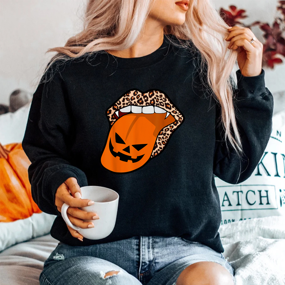 Vampire Leopard Lips Pumpkin Tongue Halloween Shirt Vampire Leopard Lips Pumpkin Tongue Halloween Shirt