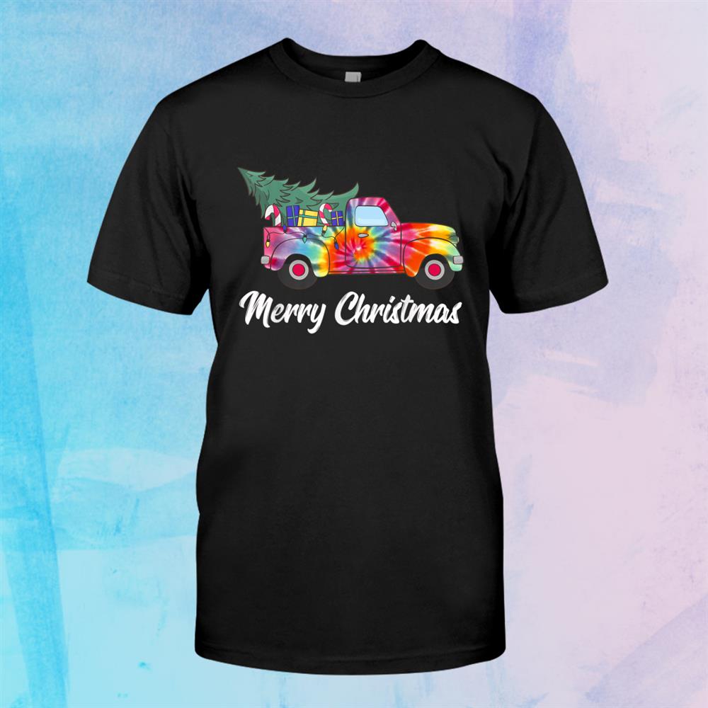 Wagon Tie Dye Merry Christmas Truck Pickup Tree Vintage Shirt Wagon Tie Dye Merry Christmas Truck Pickup Tree Vintage Shirt