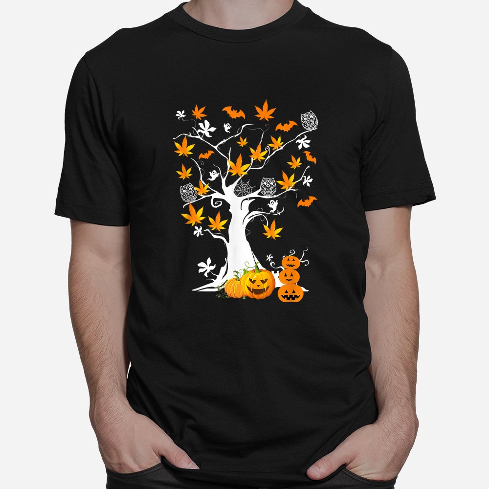 Weed Leaf Tree Ghost Pumpkin Fun Cannabis Halloween Shirt 10 weed leaf tree ghost pumpkin fun cannabis halloween shirt 1 1