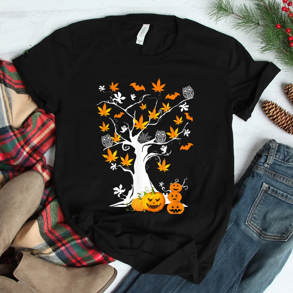 Weed Leaf Tree Ghost Pumpkin Fun Cannabis Halloween Shirt Weed Leaf Tree Ghost Pumpkin Fun Cannabis Halloween Shirt