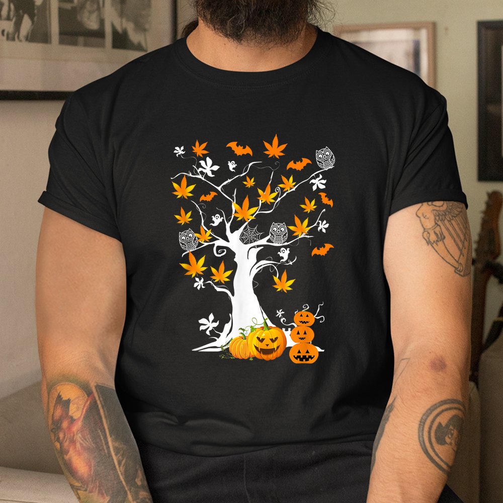 Weed Leaf Tree Ghost Pumpkin Fun Cannabis Halloween Shirt Weed Leaf Tree Ghost Pumpkin Fun Cannabis Halloween Shirt