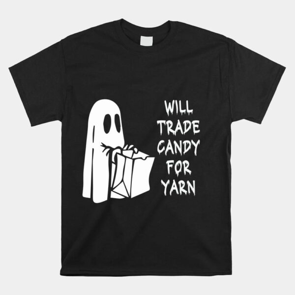 will trade candy for yarn funny halloween kntting crochet shirt 1