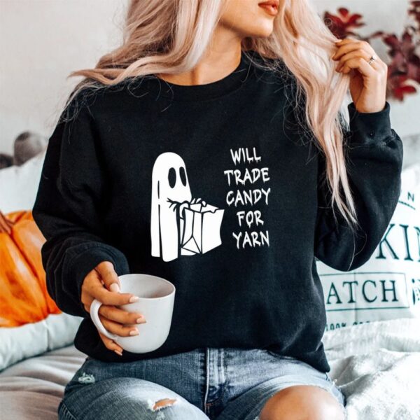 will trade candy for yarn funny halloween kntting crochet shirt 4