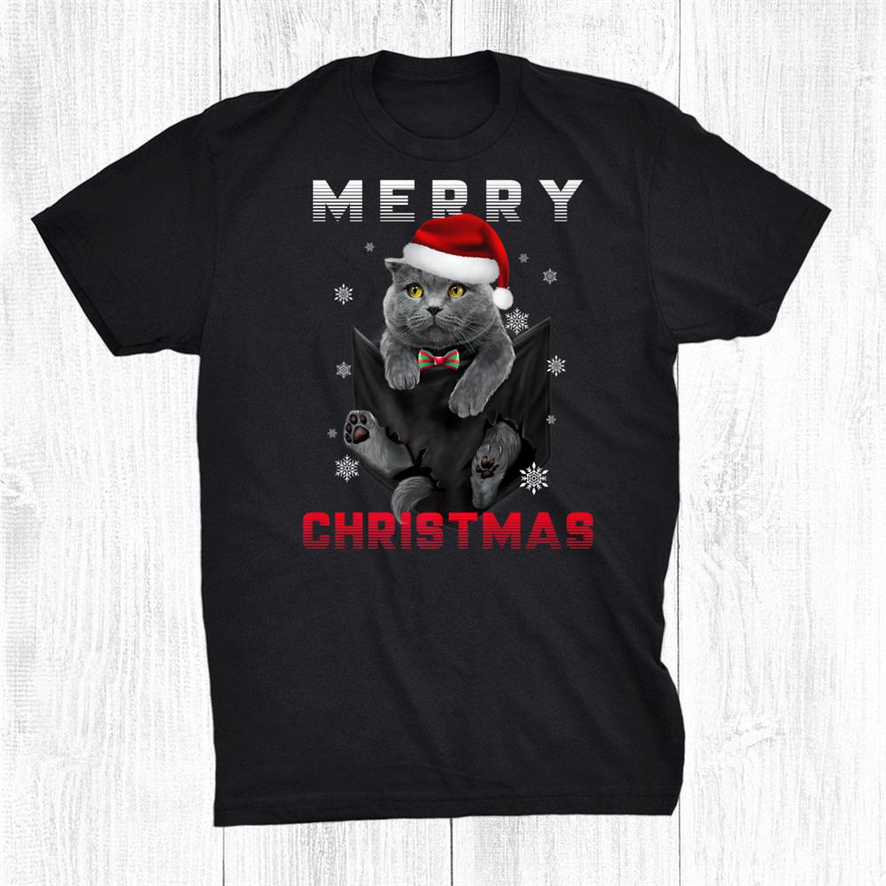 Winter Holiday British Shorthair Cat Christmas Santa Hat Shirt Winter Holiday British Shorthair Cat Christmas Santa Hat Shirt