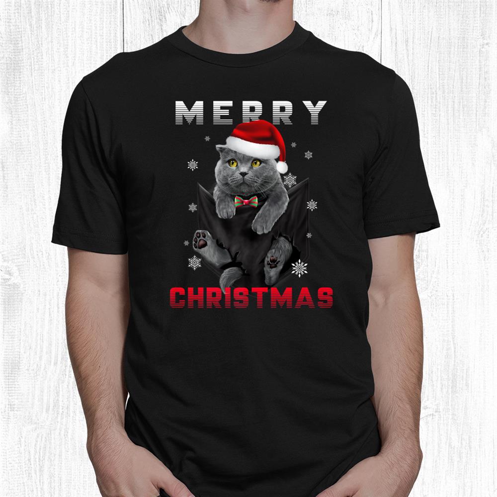 Winter Holiday British Shorthair Cat Christmas Santa Hat Shirt Winter Holiday British Shorthair Cat Christmas Santa Hat Shirt