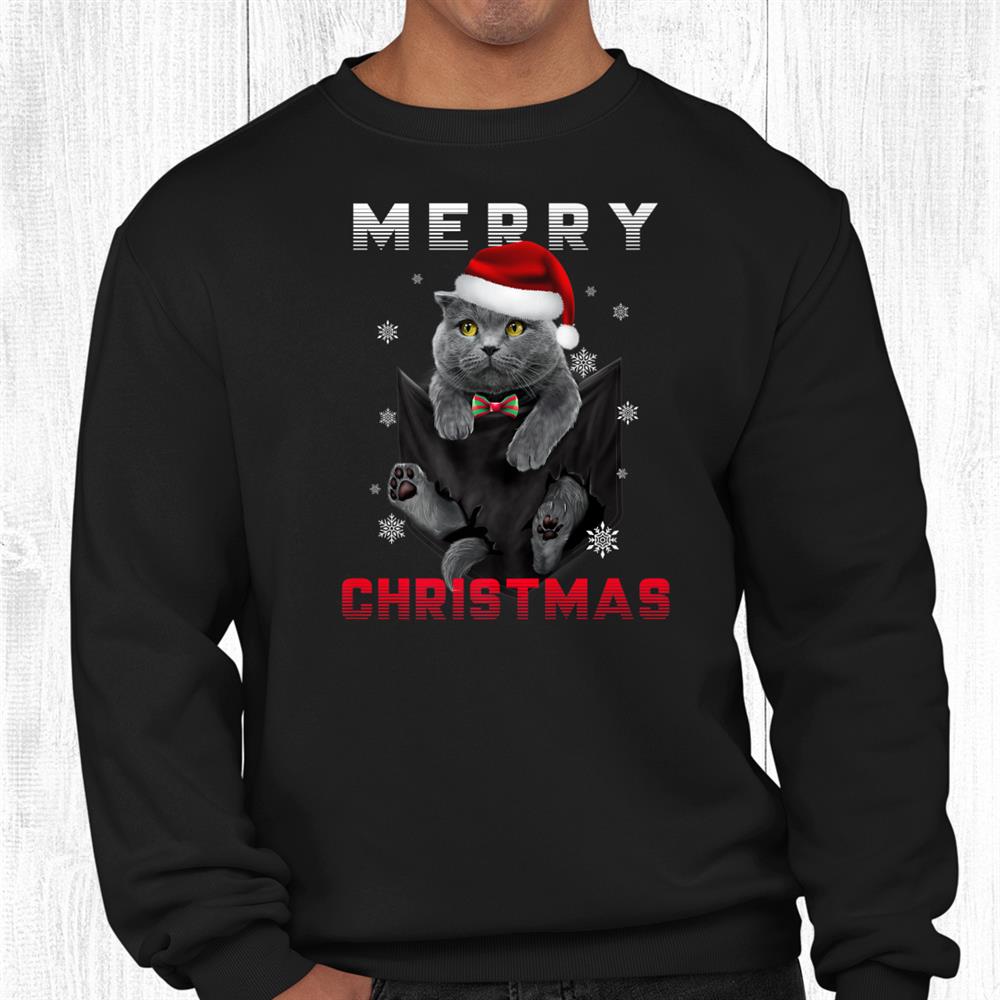Winter Holiday British Shorthair Cat Christmas Santa Hat Shirt Winter Holiday British Shorthair Cat Christmas Santa Hat Shirt