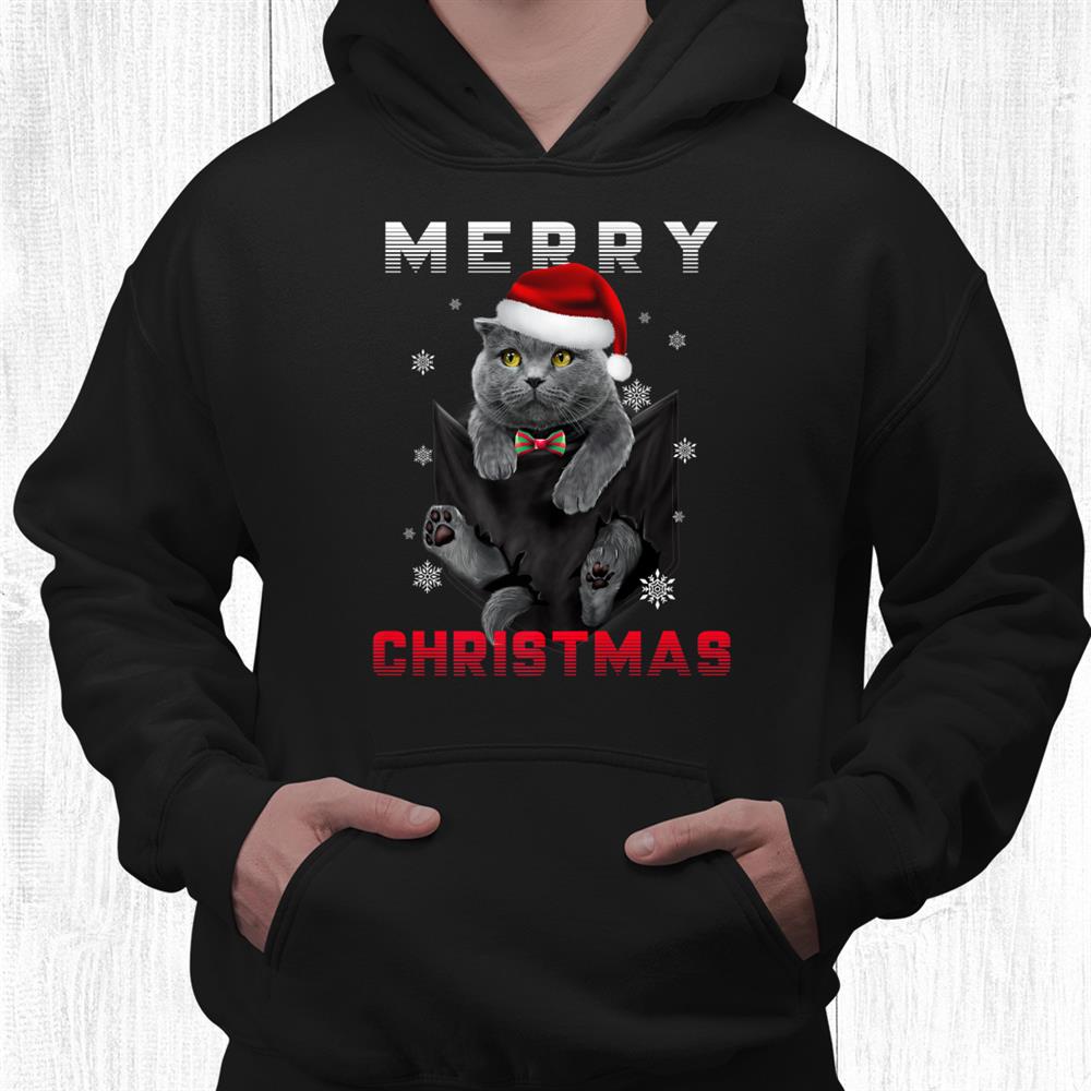 Winter Holiday British Shorthair Cat Christmas Santa Hat Shirt Winter Holiday British Shorthair Cat Christmas Santa Hat Shirt