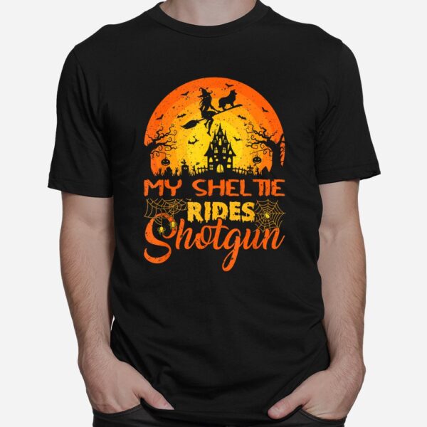 witch my sheltie rides shotgun halloween shirt 1 1