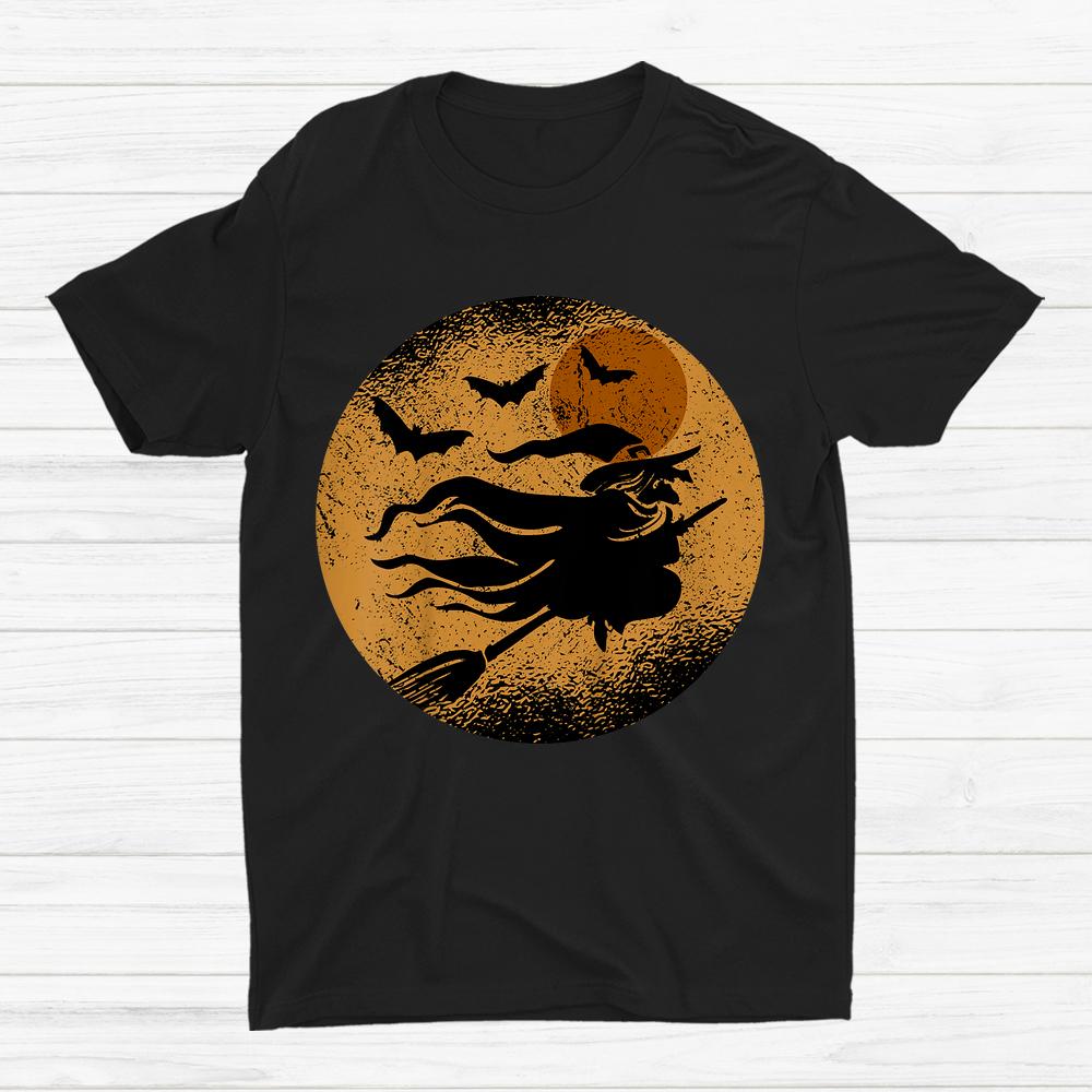 Witch Riding Broom In Front Of Moon Halloween Shirt Witch Riding Broom In Front Of Moon Halloween Shirt