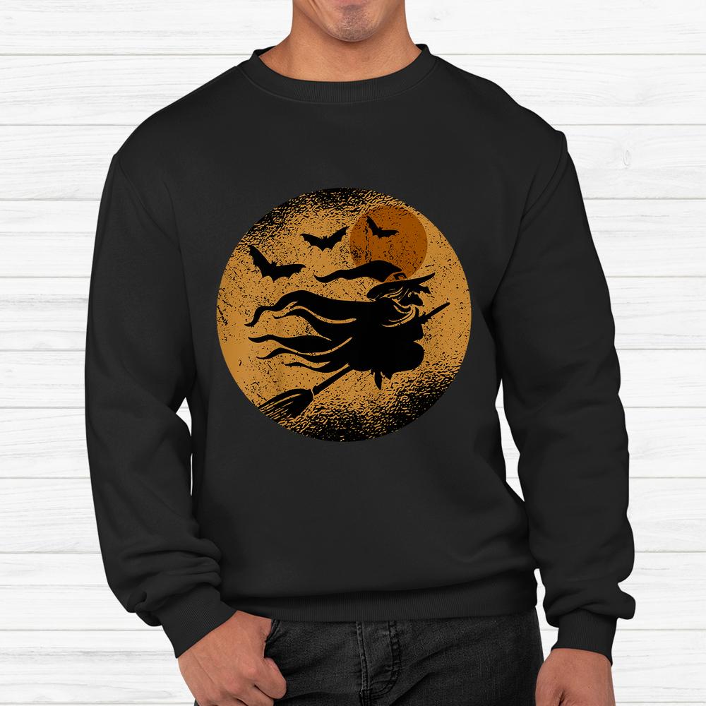 Witch Riding Broom In Front Of Moon Halloween Shirt Witch Riding Broom In Front Of Moon Halloween Shirt