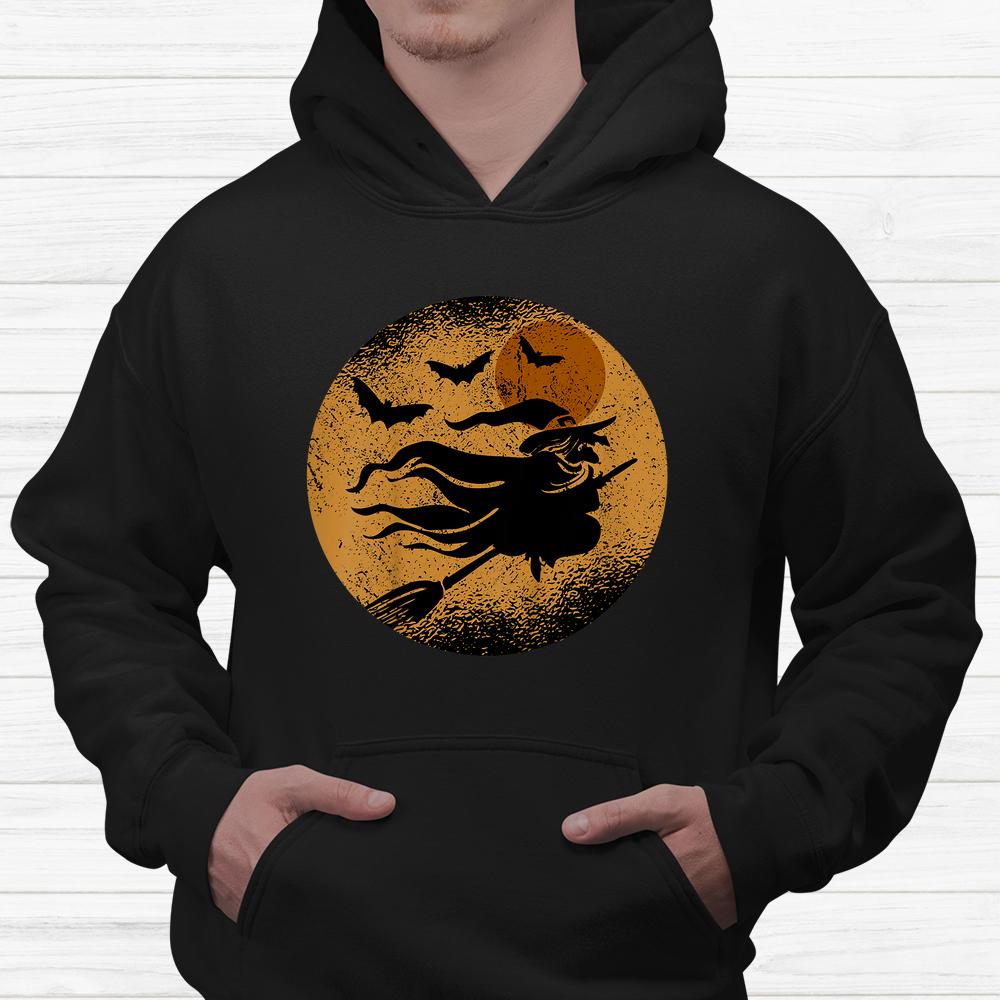Witch Riding Broom In Front Of Moon Halloween Shirt Witch Riding Broom In Front Of Moon Halloween Shirt