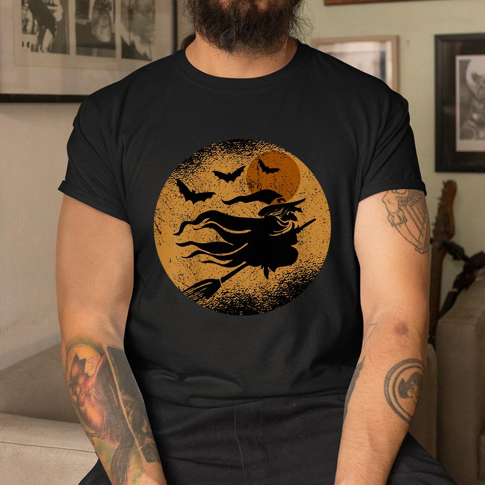 Witch Riding Broom In Front Of Moon Halloween Shirt Witch Riding Broom In Front Of Moon Halloween Shirt