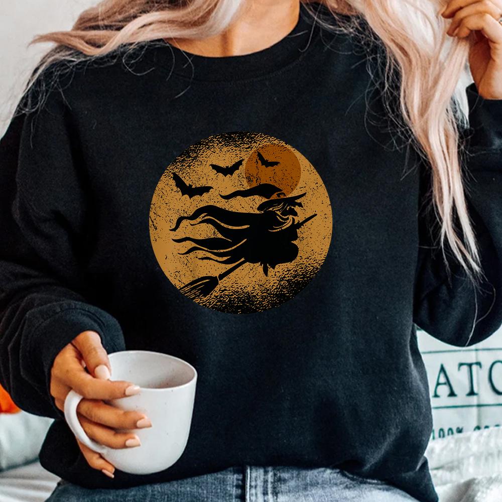 Witch Riding Broom In Front Of Moon Halloween Shirt Witch Riding Broom In Front Of Moon Halloween Shirt