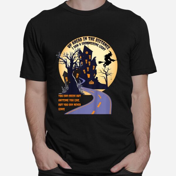 witch riding broom on a dark desert highway halloween moon shirt 1 1