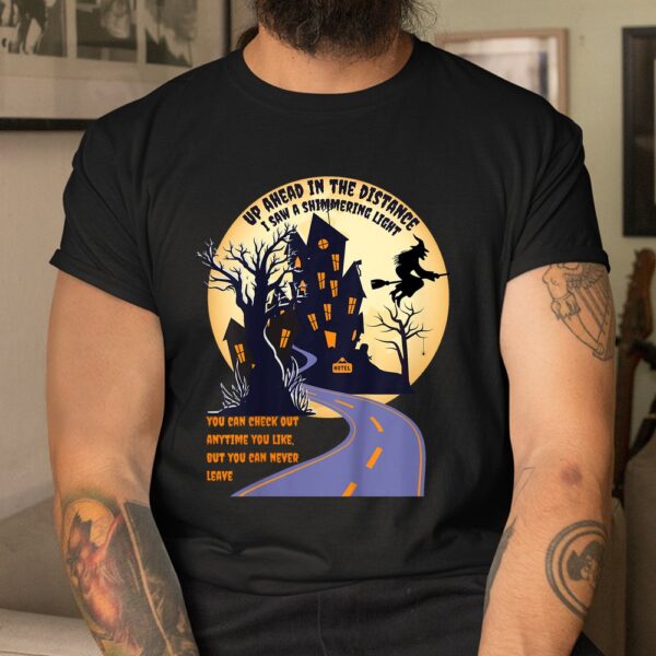 Witch Riding Broom On A Dark Desert Highway Halloween Moon Shirt