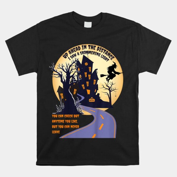 Witch Riding Broom On A Dark Desert Highway Halloween Moon Shirt