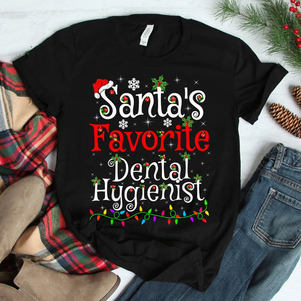 Xmas Lighting Santa’s Favorite Dental Hygienist Christmas Shirt Xmas Lighting Santa’s Favorite Dental Hygienist Christmas Shirt