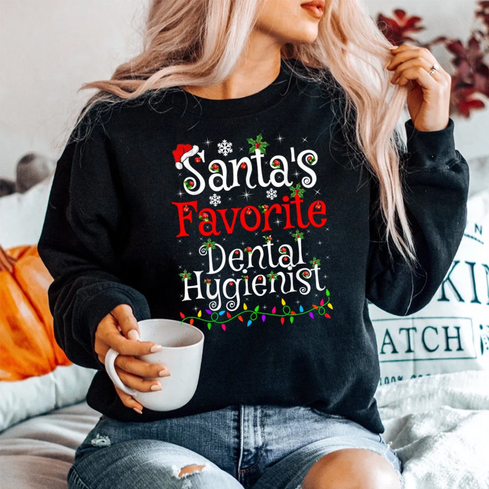 Xmas Lighting Santa’s Favorite Dental Hygienist Christmas Shirt Xmas Lighting Santa’s Favorite Dental Hygienist Christmas Shirt