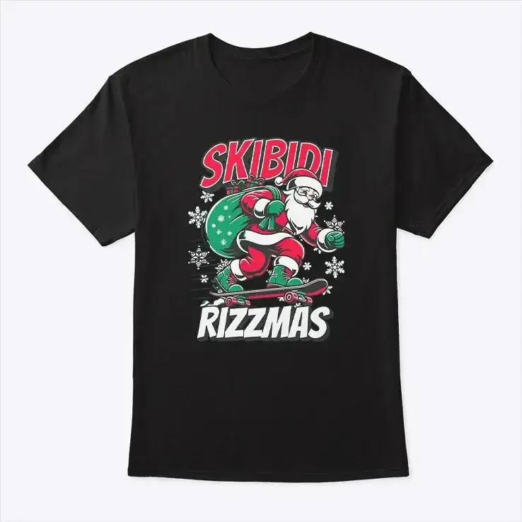 Skibidi Rizzmas Santa Clause Skating Board Xmas T Shirt Skibidi Rizzmas Santa Clause Skating Board Xmas T Shirt
