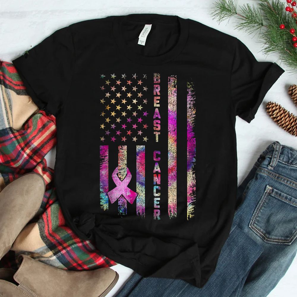 American Flag Breast Cancer Awareness Support Tie Dye Shirt American Flag Breast Cancer Awareness Support Tie Dye Shirt
