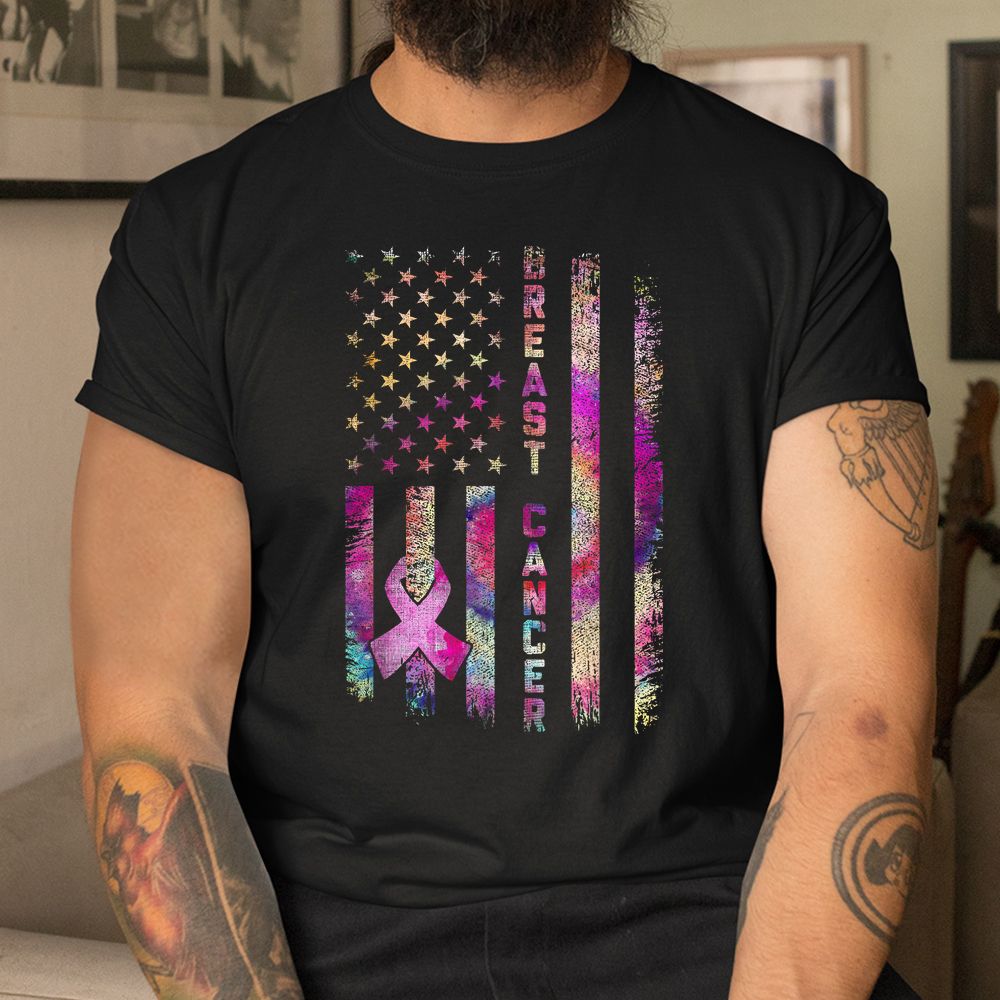 American Flag Breast Cancer Awareness Support Tie Dye Shirt American Flag Breast Cancer Awareness Support Tie Dye Shirt