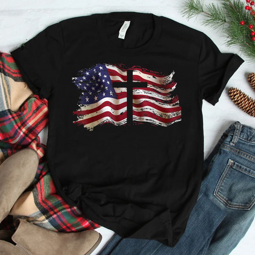 American Flag Cross For Patriotic USA Christians God Faith Shirt American Flag Cross For Patriotic USA Christians God Faith Shirt