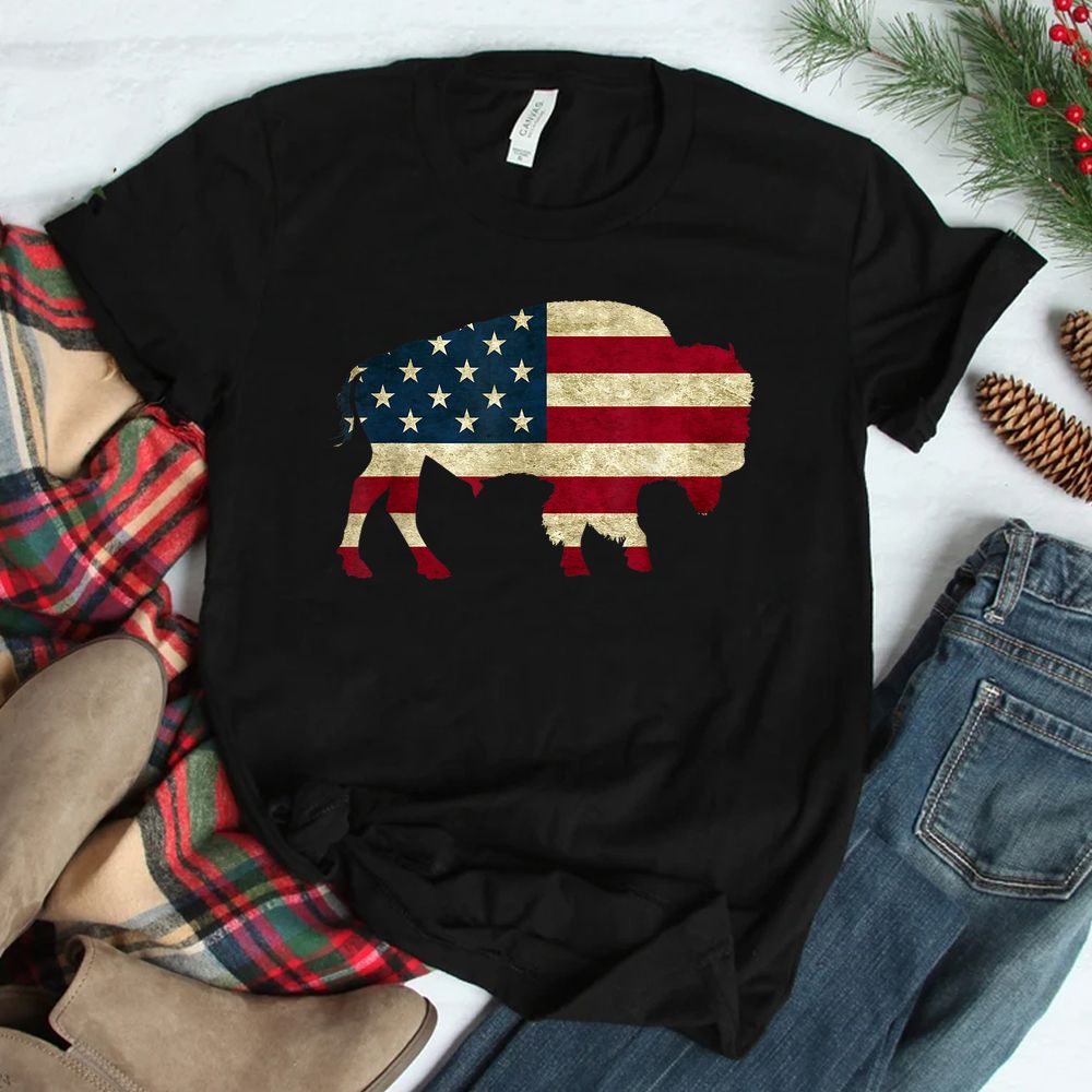 Buffalo American Flag Tshirt Bison Patriotic Shirt Buffalo American Flag Tshirt Bison Patriotic Shirt