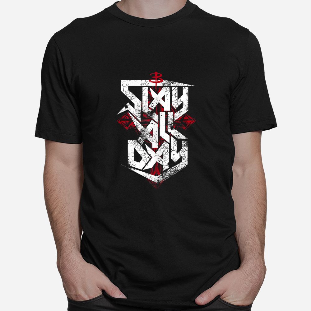 Buffy The Vampire Slayer Slay All Day Big Cracked Text Logo Shirt Buffy The Vampire Slayer Slay All Day Big Cracked Text Logo Shirt