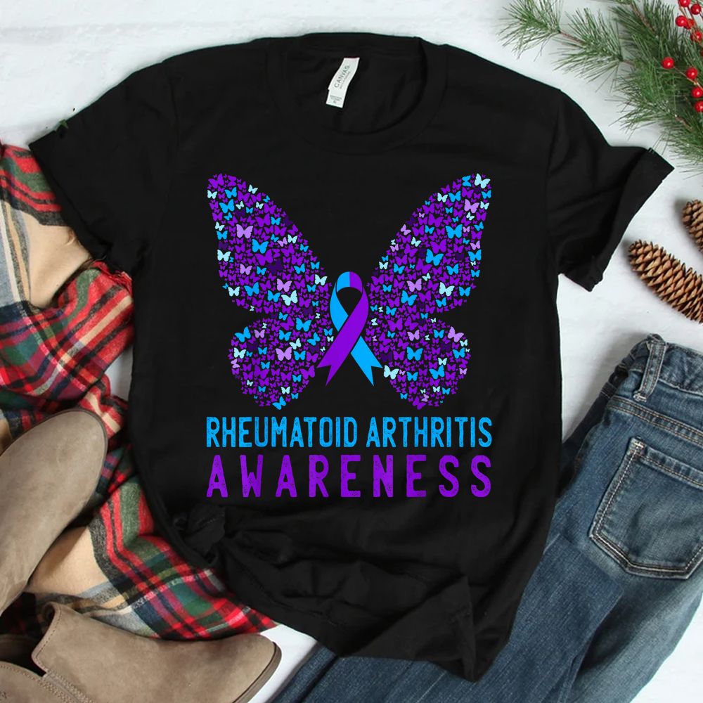 Butterfly Rheumatoid Arthritis Awareness Ra Ribbon Support Shirt Butterfly Rheumatoid Arthritis Awareness Ra Ribbon Support Shirt