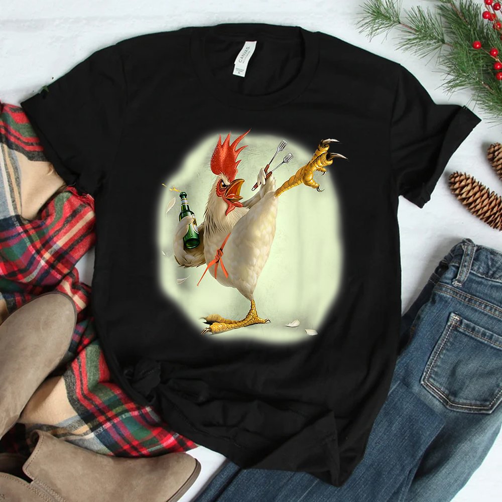 Chicken Beer Karate Kick Cool Chicken Funny Chicken Farmer Shirt Chicken Beer Karate Kick Cool Chicken Funny Chicken Farmer Shirt